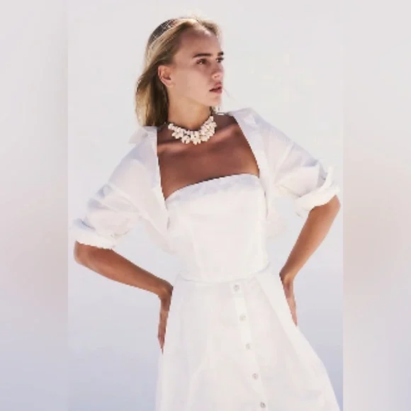 Free people Isley two piece white long sleeve midi button NWOT Size M - Picture 2 of 5